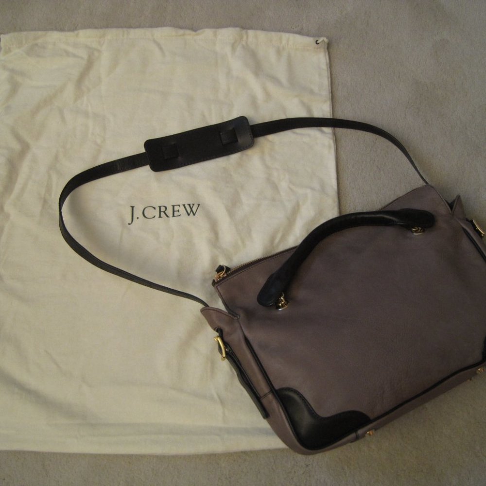 J CREW Kirtley Leather Tote Messenger Bag Gray & Black, Like New - ORIG $278